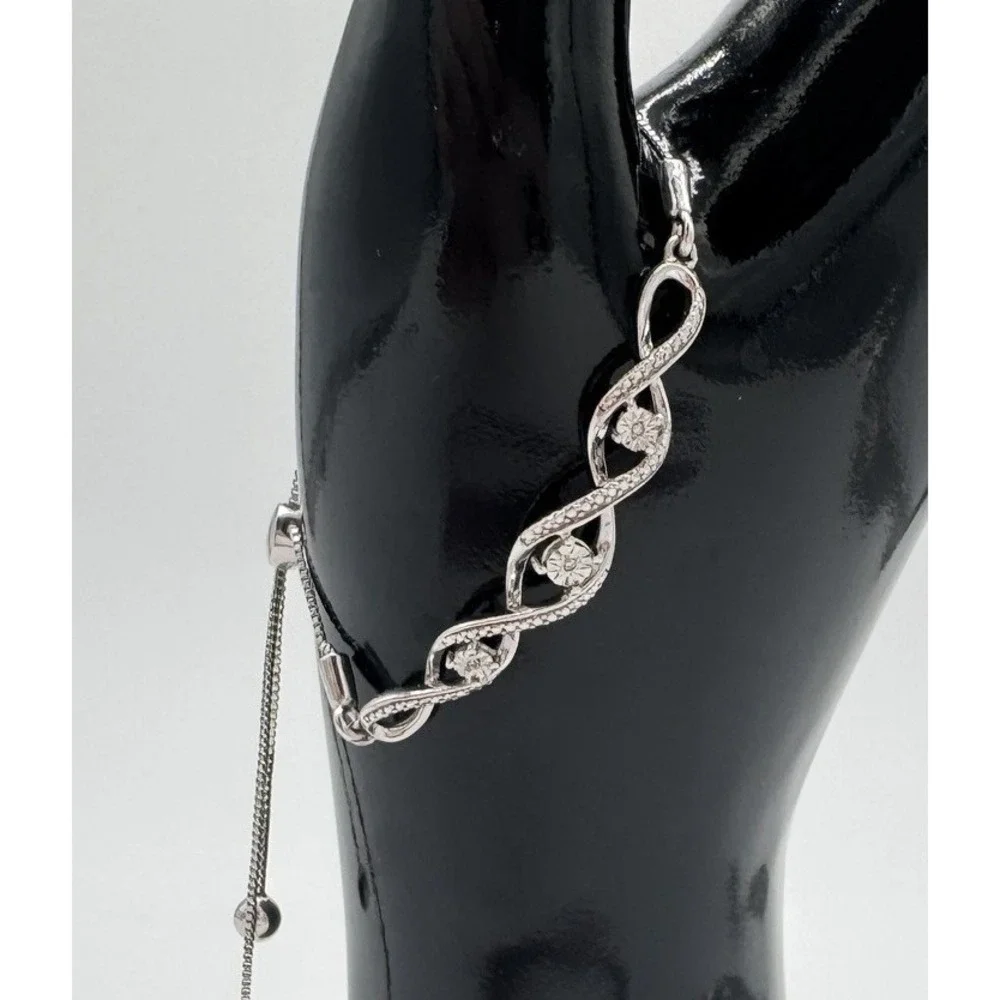 Kay 925 Sterling Silver Diamond Accent Infinity Bolo Bracelet Adjustable‎